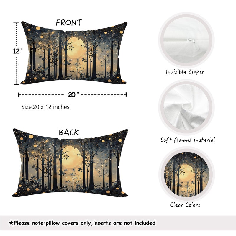BUJSP Rustic Night Moon William Morris Inspired Forest Gold Pillow Covers 18x18,Vintage Black and Gold Botanical Nature Landscape Decorative Throw Pillow Covers for Home Bedroom Living Room - Image 2