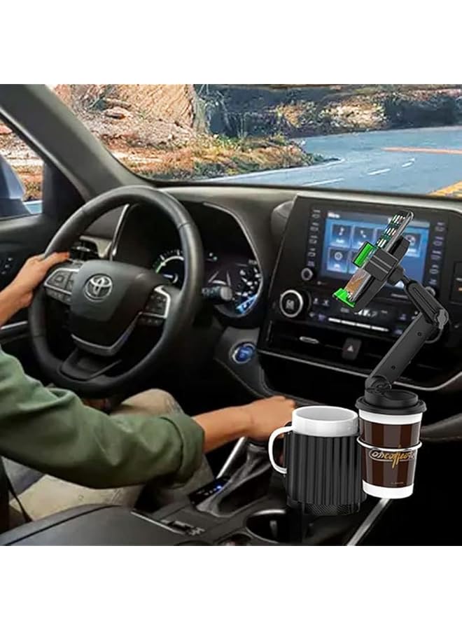 S-TOP Car Cup Holder Phone Mount: Universal Auto Cell Phone Stand with Drink Expand Cup Holder for SUV | Automobile |Compatible with iPhone & Samsung and Android Smartphone-Black (green) - Image 4