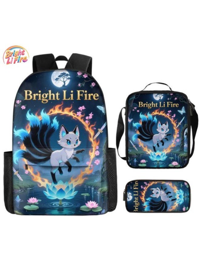 Bright Li Fire Three-piece set of cartoon bags, easily cope with various occasions (students, children, friends' outings, mountain climbing, schooling, etc.) | Backpack + hand-held + stationery bag | School season/holiday gifts - 17 - Image 1