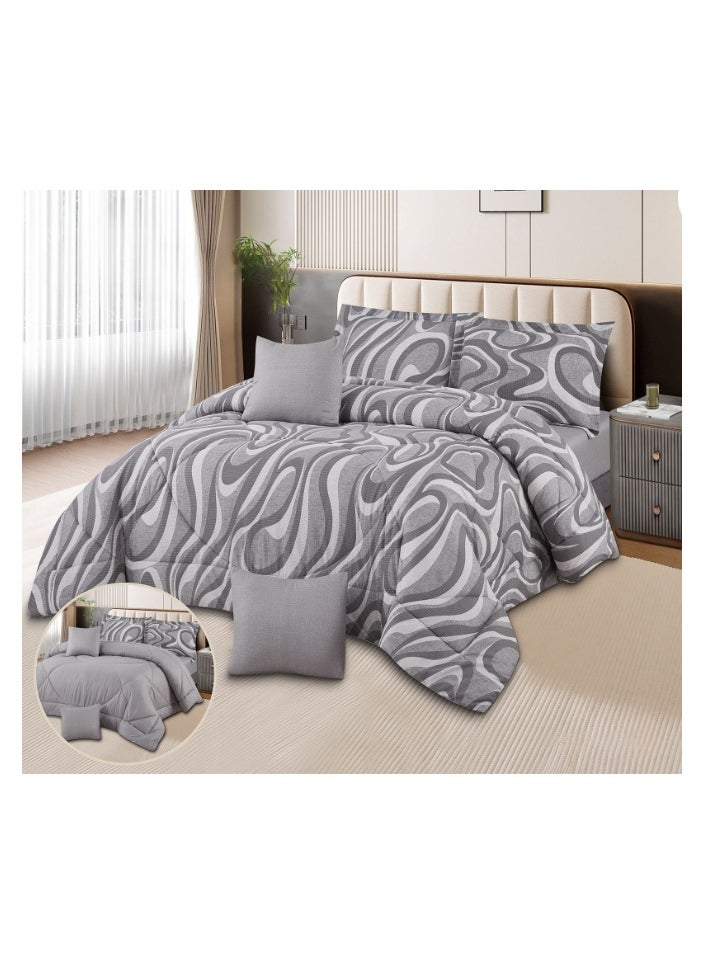 SMART HOME 100% Microfiber Single Bed Mattress, Geometric Design Bed Cover, Reversible, Set of 4, Size 230X170cm  - Image 1