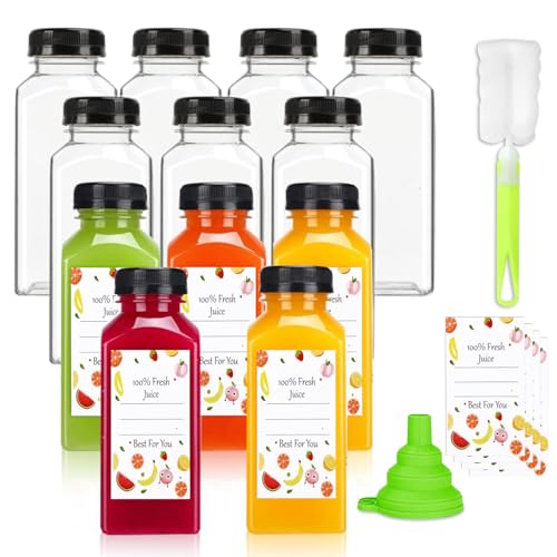 Plastic Juice Bottles with Caps 12 pcs 12oz Reusable Juice Containers with Tamper Proof Lids Black  Clear Bottles for Juicing Milk Smoothie Drinking and Other Beverages Christmas Gifts