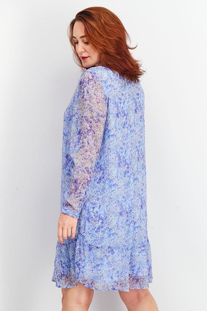 Tchibo فستان ميني بطبعة شاملة للنساء، أزرق شامبرay - Image 3