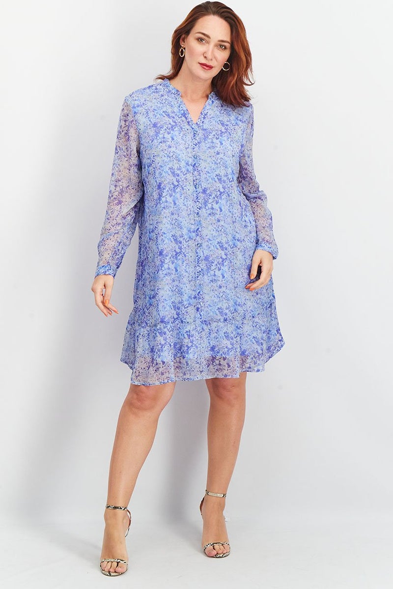 Tchibo فستان ميني بطبعة شاملة للنساء، أزرق شامبرay - Image 4