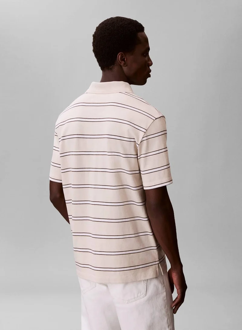 Calvin Klein Jeans Oatmeal Jersey Stripe Polo Shirt for Men | Best Price UAE