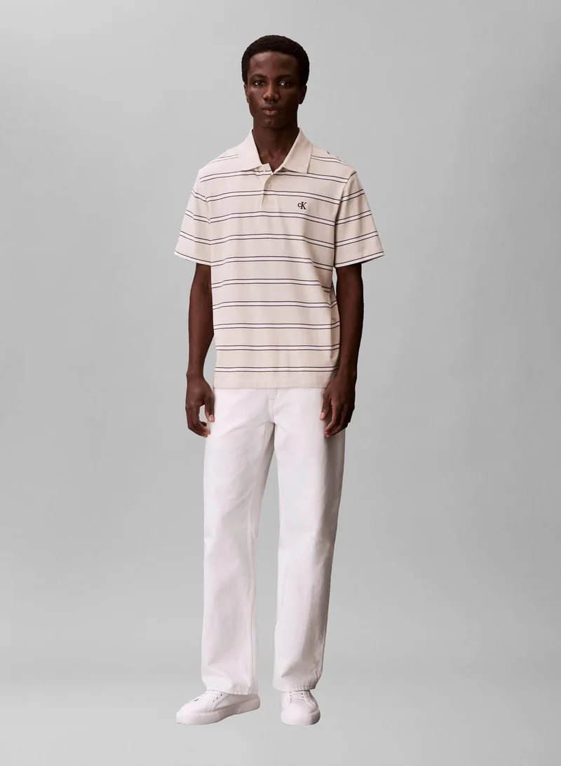 Calvin Klein Jeans Oatmeal Jersey Stripe Polo Shirt for Men | Best Price UAE