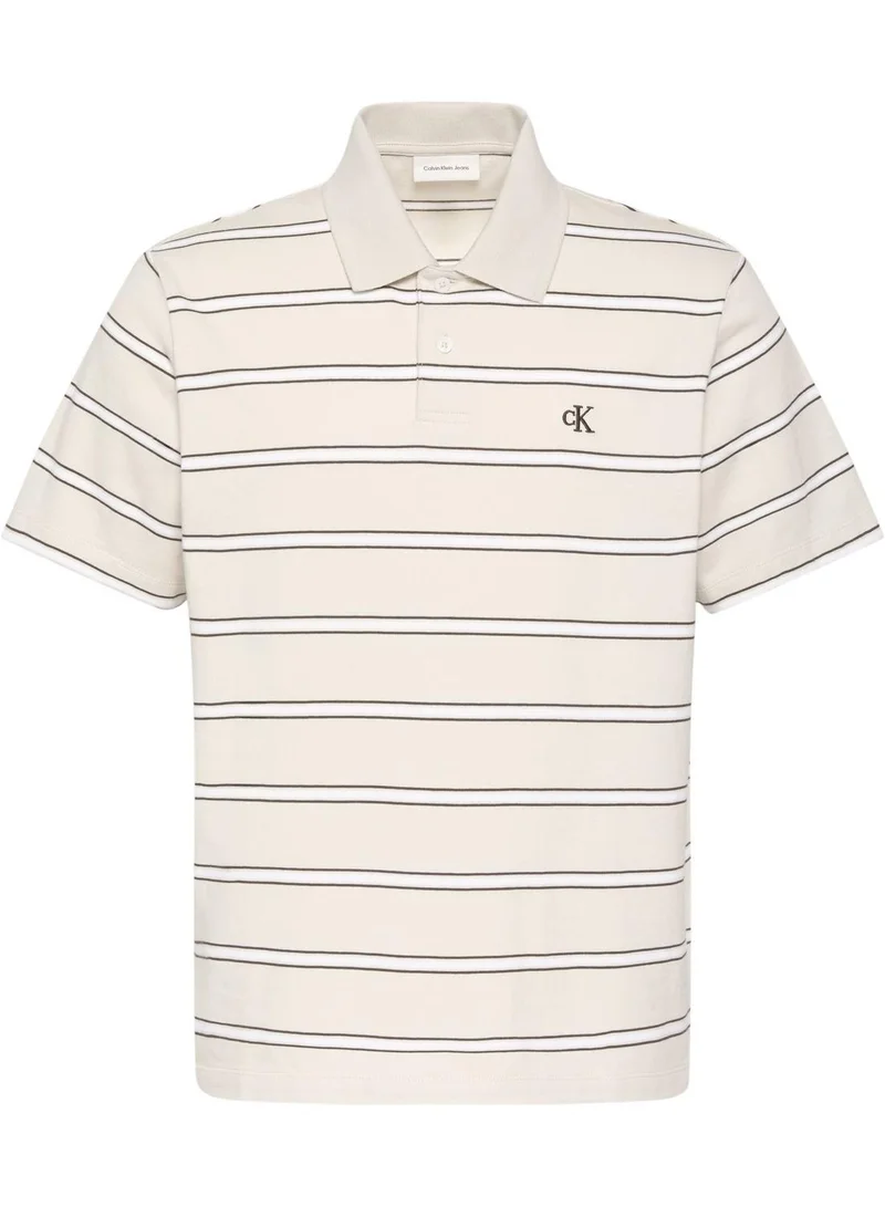 Calvin Klein Jeans Oatmeal Jersey Stripe Polo Shirt for Men | Best Price UAE
