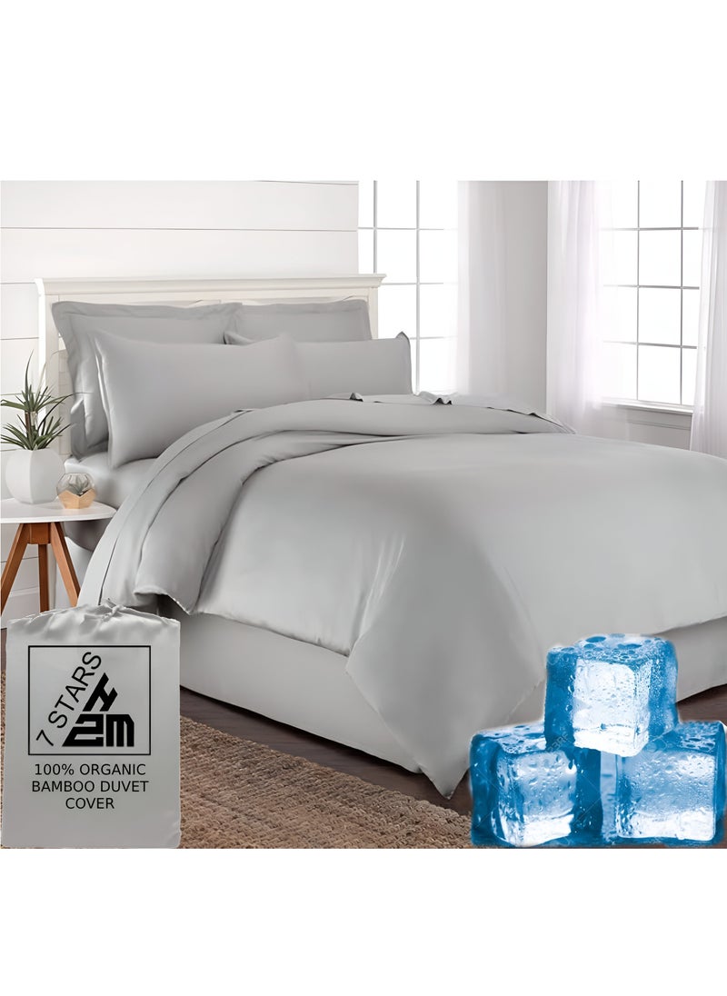 7 STARS HZM Bamboo Duvet Cover Queen Size 230x220 cm With Button Closing and Corner Ties 400TC Cool, Anti-Allergic, Soft and Silky – Silver  - Image 1