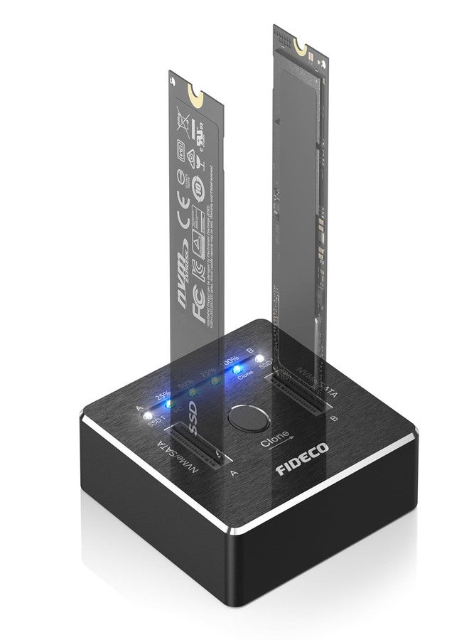 Fideco Dual-Bay M.2 Nvme Sata Ssd Enclosure, 20Gbps Docking Station, Usb 3.2 Gen 2 Clone Station M.2, Supports Offline Clone, Uasp And Trim, Aluminium Design - Image 1