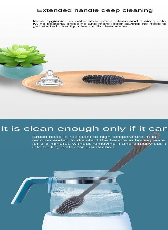 KitchenFest فرشاة تنظيف زجاجات الأطفال KitchenFest® المصنوعة من السيليكون TPR بطول 33 سم، مناسبة للزجاجات ذات العنق الضيق وزجاجات حليب الأطفال - رمادي - Image 5