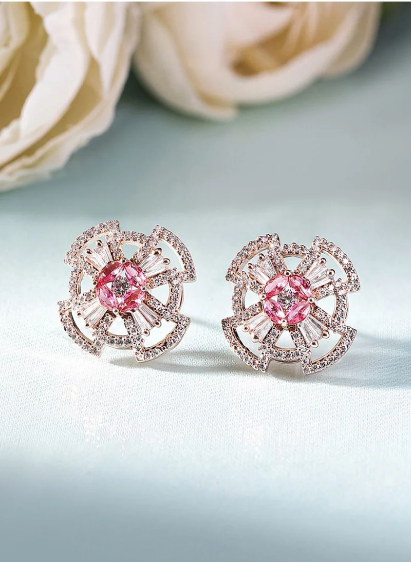 برياسي Rose American Diamond-Stone Studded Geometric Shaped Studs