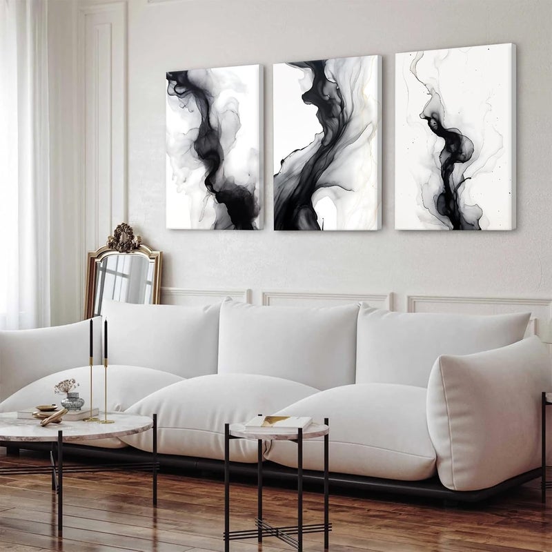 Joocrise Black White Abstract Wall Art Decor Set of 3 Modern Wall Art Minimalist Canvas Wall Decor Black White Abstract Prints Modern Pictures Minimalist Artwork for Room Bedroom 24x36 Inch Ready to Hang - Image 3