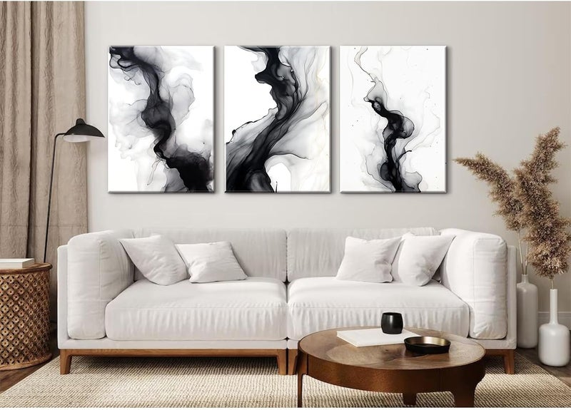 Joocrise Black White Abstract Wall Art Decor Set of 3 Modern Wall Art Minimalist Canvas Wall Decor Black White Abstract Prints Modern Pictures Minimalist Artwork for Room Bedroom 24x36 Inch Ready to Hang - Image 4