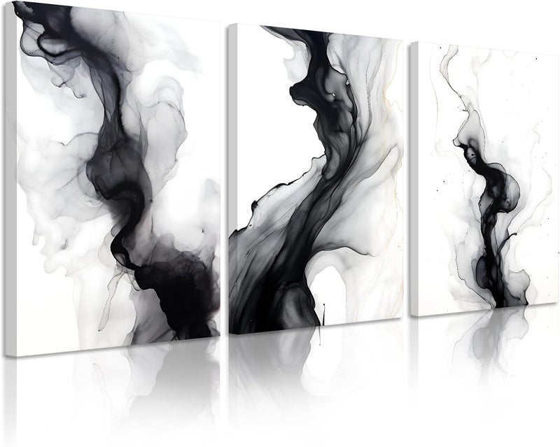 Joocrise Black White Abstract Wall Art Decor Set of 3 Modern Wall Art Minimalist Canvas Wall Decor Black White Abstract Prints Modern Pictures Minimalist Artwork for Room Bedroom 24x36 Inch Ready to Hang - Image 1