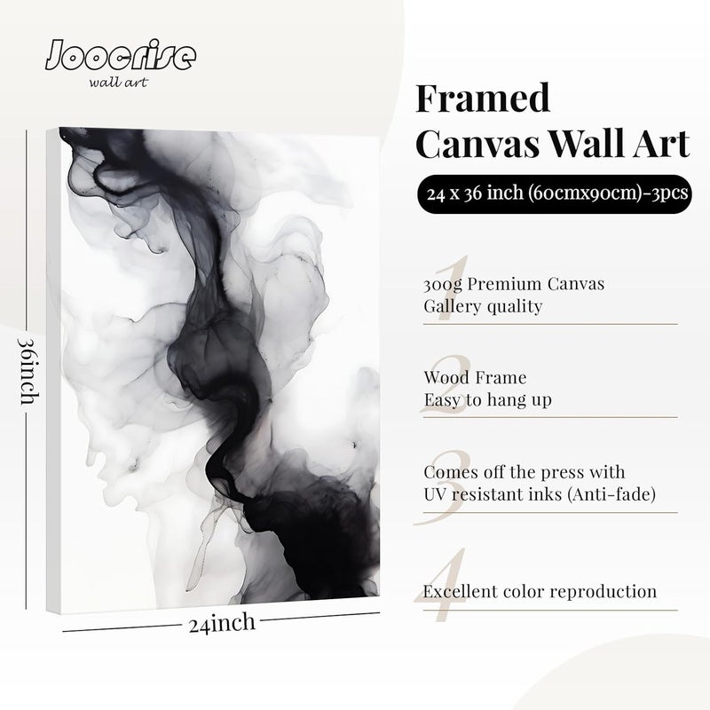 Joocrise Black White Abstract Wall Art Decor Set of 3 Modern Wall Art Minimalist Canvas Wall Decor Black White Abstract Prints Modern Pictures Minimalist Artwork for Room Bedroom 24x36 Inch Ready to Hang - Image 2