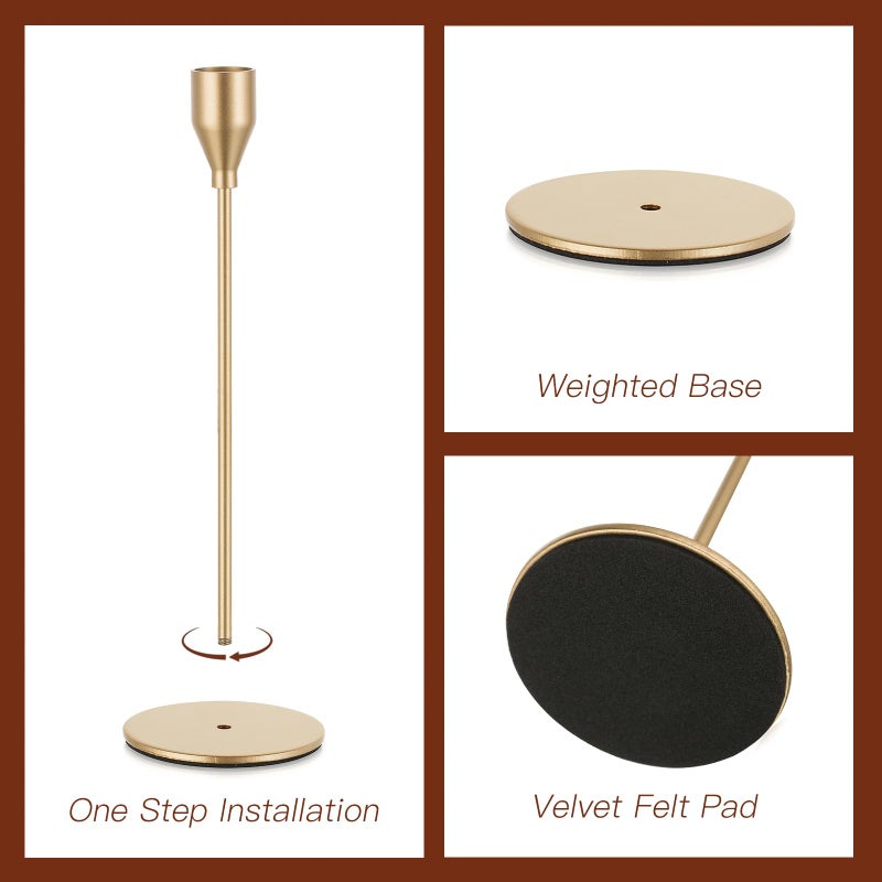 Candeldo Gold Taper Candle Holders: Tall Candlestick Holder for Table Centerpiece Set of 3 Metal Candles Stick Holders Stand Wedding Decor - Image 5