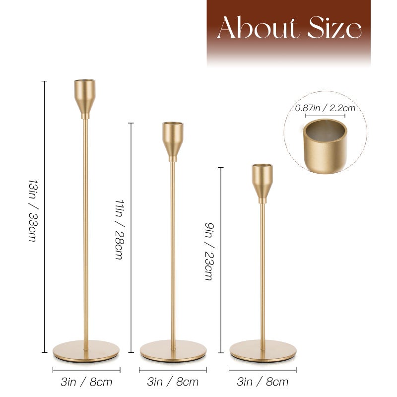 Candeldo Gold Taper Candle Holders: Tall Candlestick Holder for Table Centerpiece Set of 3 Metal Candles Stick Holders Stand Wedding Decor - Image 4
