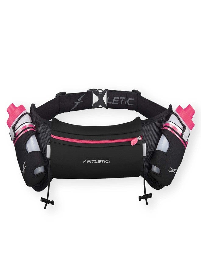 Fitletic Hydration Running Belt With Water Bottles For Men & Women – 2 Quick Flow 8oz Running Water Bottles, Patented Bounce Free Design, Water Resistant Pouch Fits All Phones – Hydra 16 - Image 1