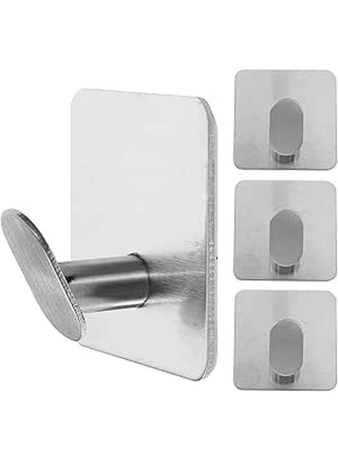4Pcs Stainless Steel Square Brushed Finish Adhesive Towel Hooks for Bathroom Kitchen Organization - Image 1