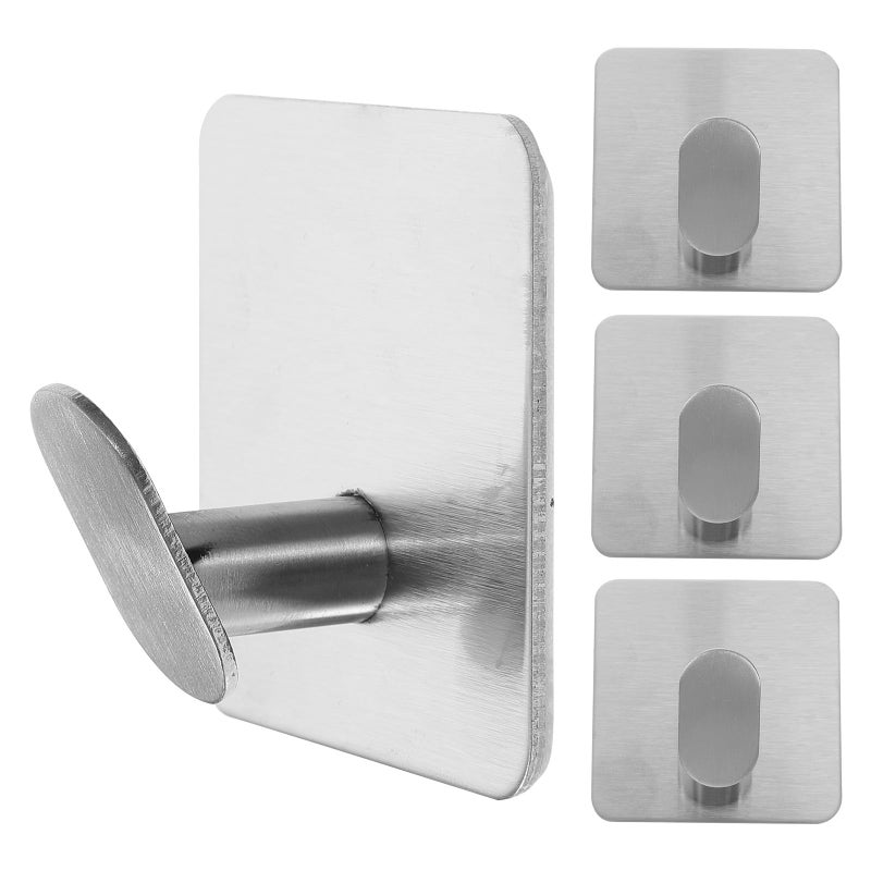 4Pcs Stainless Steel Square Brushed Finish Adhesive Towel Hooks for Bathroom Kitchen Organization - Image 2