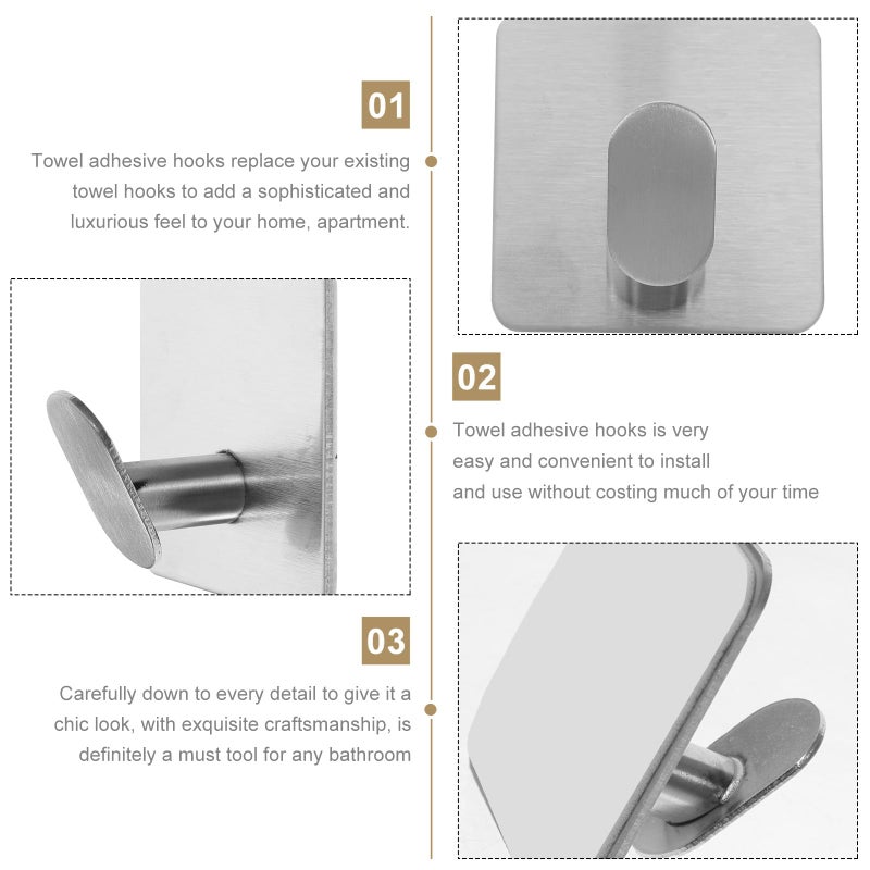 4Pcs Stainless Steel Square Brushed Finish Adhesive Towel Hooks for Bathroom Kitchen Organization - Image 4
