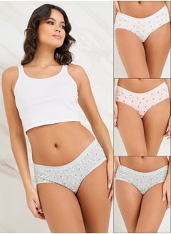 Pack of 3 - Cotton Rib Ditsy Print Lace Trim Short