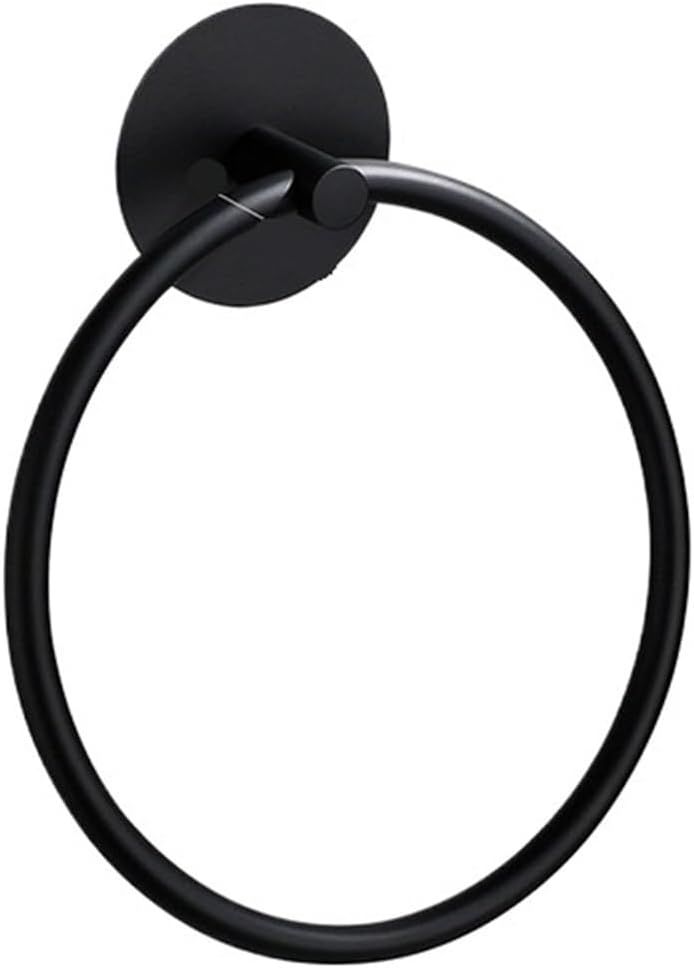 Black Stainless Steel Adhesive Towel Ring Wall Mounted Hand Towel Holder For Bathroom - Image 1