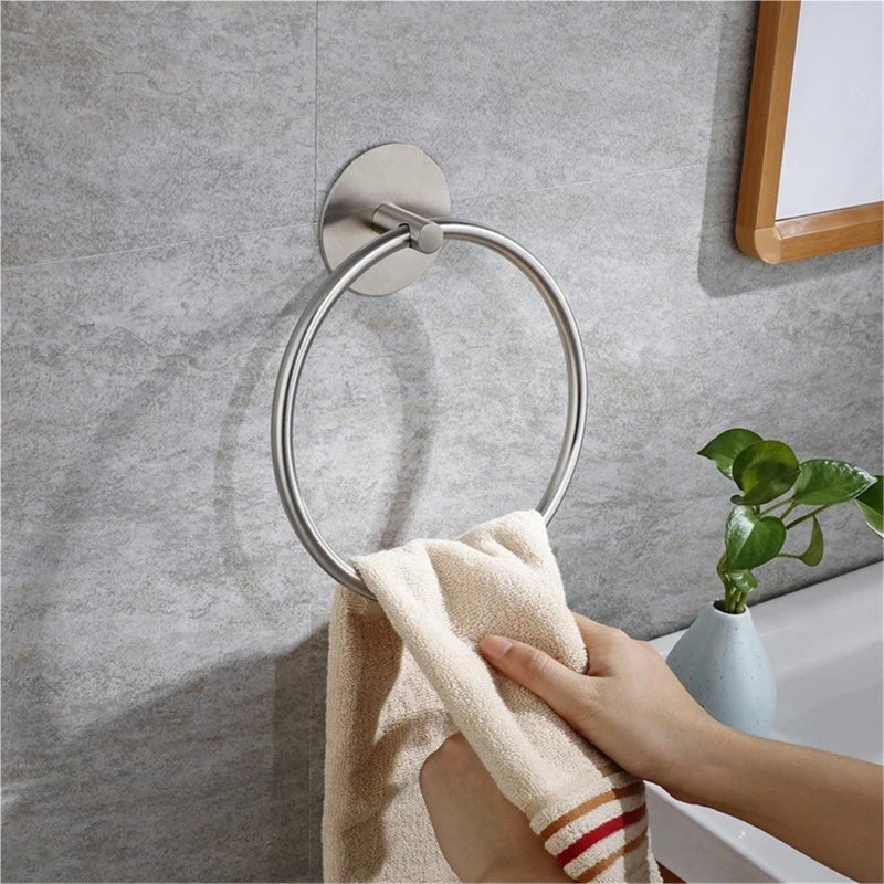 Black Stainless Steel Adhesive Towel Ring Wall Mounted Hand Towel Holder For Bathroom - Image 3