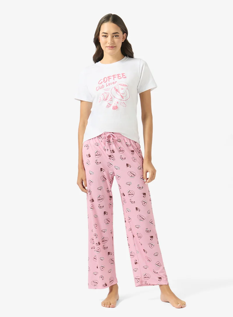 جينجر طقم بيجامة و تيشيرت قطني بنقشة الزهور