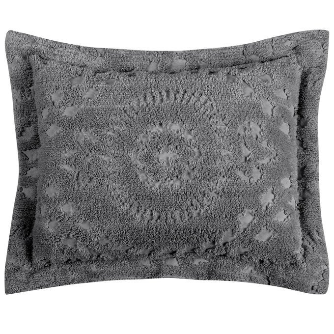 RIO COLLECTION IS SUPER SOFT AND LIGHT WEIGHT IN FLORAL DESIGN 100 COTTON TUFTED UNIQUE LUXURIOUS MACHINE WASHABLE TUMBLE DRY STANDARD SHAM GRAY