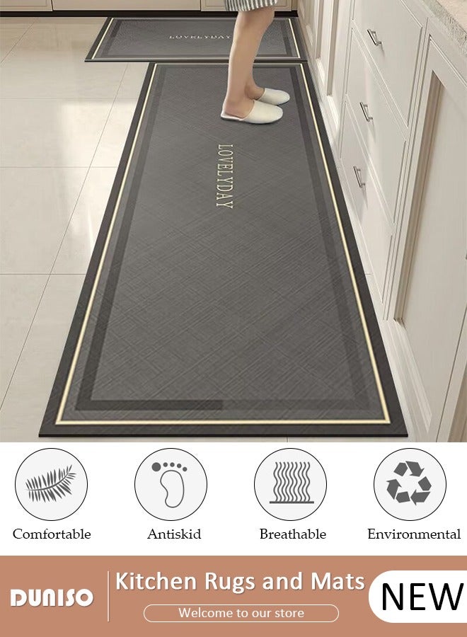 DUNISO Diatom Mud Bath Mat Set Bathroom Kitchen Rug Mat Extra Soft and Absorbent Bath Rugs Non-Slip Quick Drying Floor Bath Tub Mat for Bathroom Floor Tub and Shower 50*80CM+50*160CM - Image 1