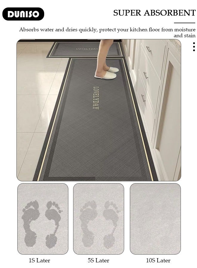 DUNISO Diatom Mud Bath Mat Set Bathroom Kitchen Rug Mat Extra Soft and Absorbent Bath Rugs Non-Slip Quick Drying Floor Bath Tub Mat for Bathroom Floor Tub and Shower 50*80CM+50*160CM - Image 4