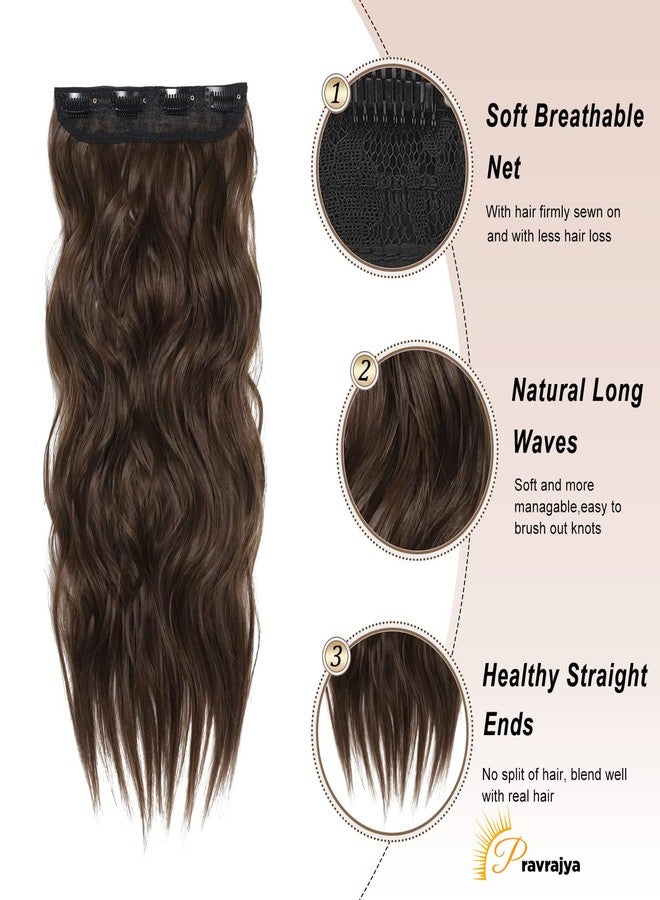 برافراجيا شعر مستعار كامل الرأس للنساء من برافراجيا، 22 بوصة، قطع شعر صناعية مموجة طبيعية مع 5 مشابك، شعر مستعار رخيص ورقيق وغير متشابك للنساء والفتيات (بني شوكولاتة) - Image 3