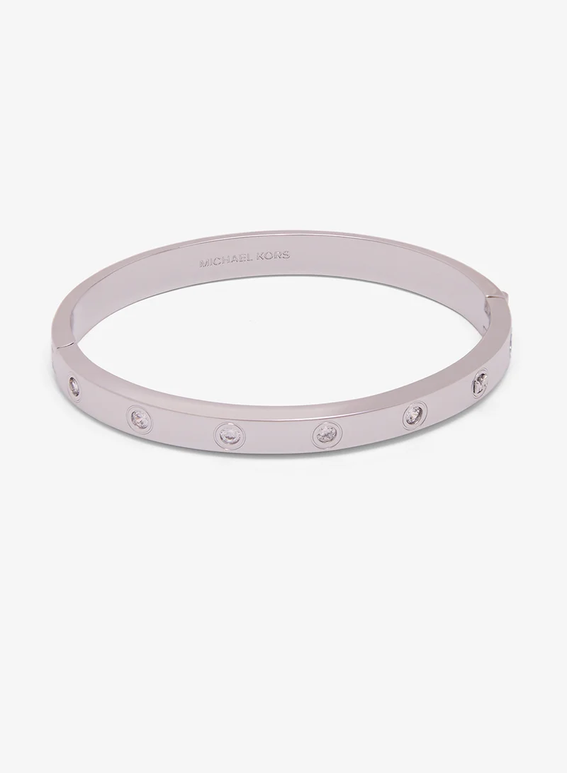 Michael Kors MK Logo 7mm Silver Cubic Zirconia Ladies Bangle Bracelet