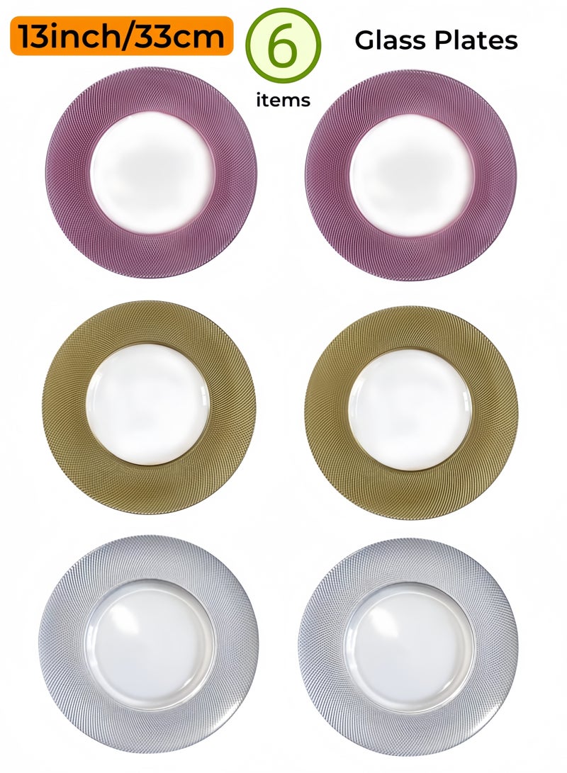 نيهاو مجموعة أطباق زجاجية مكونة من 6 قطع، تتضمن 6 × 13 بوصة، مجموعات أدوات مائدة، صديقة للمجمد/ صديقة للبيئة ودرجة الغذاء مع 3 ألوان، مناسبة للمنزل والحفلات وطبق الحلوى وطبق الفاكهة وطبق العشاء - 33 سم - Image 1