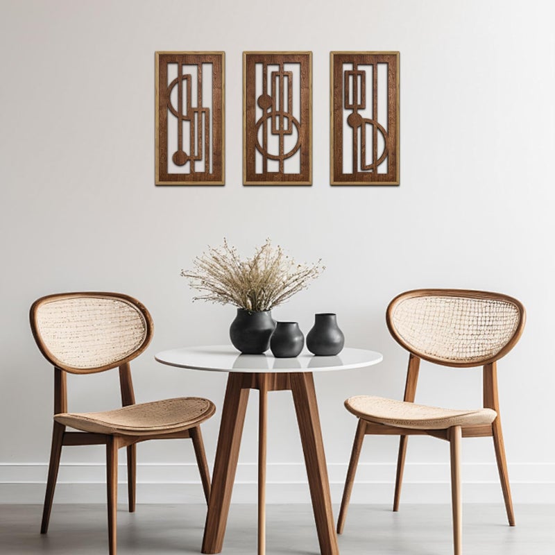 KAIRNE Abstract Geometric Wooden Wall Art Set of 3,Vintage Mid Century Rectangle Wall Sculptures,Rustic Minimalist Artwork,Boho Wood Hanging Decor for Living Room Bedroom Kitchen Office,8X16 inch - Image 4