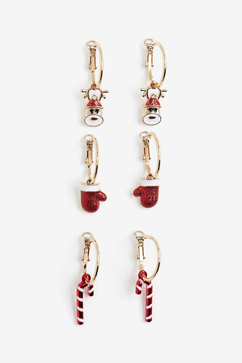 H&M 3 Pairs Pendant Hoop Earrings