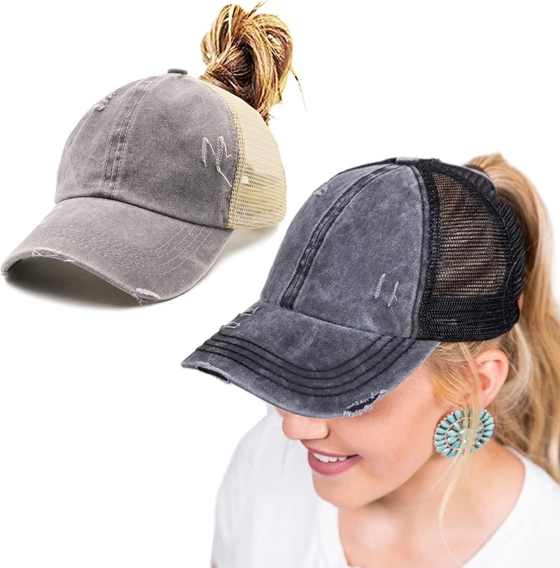 ProMindFun Womens Pony Hat High Ponytail Baseball Cap Girls Messy Bun Caps Camouflage Trucker Bad Hair Day Adjustable Dad Hat - Image 1