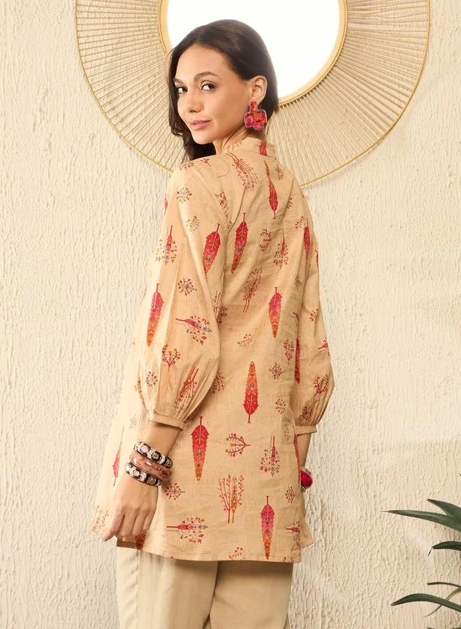 Take Two  Beige Printed Regular Fit Tunic Top with Mandarin Collar By  AHIKA for Women | Best Price UAE