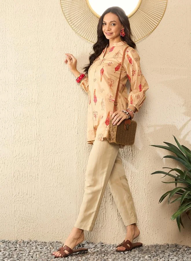 Take Two  Beige Printed Regular Fit Tunic Top with Mandarin Collar By  AHIKA for Women | Best Price UAE