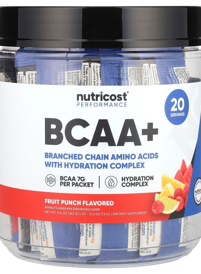 Nutricost Performance BCAA+ Fruit Punch 20 Packets 0.5 oz (13 g) Each