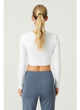 Los Ojos x Melodi White Cotton Corded Crop Sports Blouse Long Sleeve  - Image 2