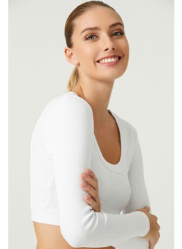 Los Ojos x Melodi White Cotton Corded Crop Sports Blouse Long Sleeve  - Image 3