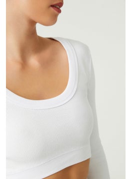 Los Ojos x Melodi White Cotton Corded Crop Sports Blouse Long Sleeve  - Image 5