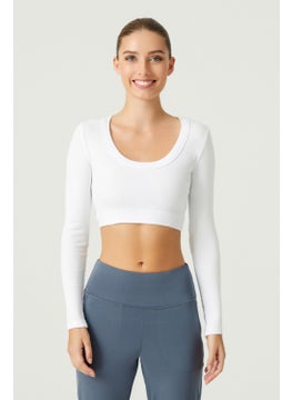 Los Ojos x Melodi White Cotton Corded Crop Sports Blouse Long Sleeve  - Image 4