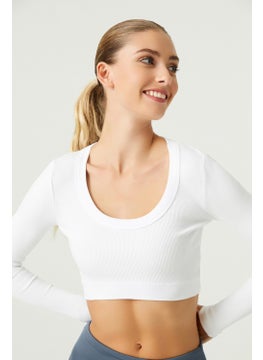 Los Ojos x Melodi White Cotton Corded Crop Sports Blouse Long Sleeve  - Image 1