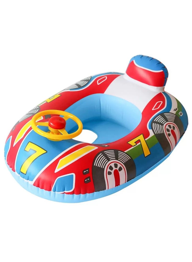 Blue Car Little Horn Boat Inflatable Pool Pontoon with Steering Wheel Horn Suitable for children aged 1-4 years old inflatable to ride outdoor toys - Image 1