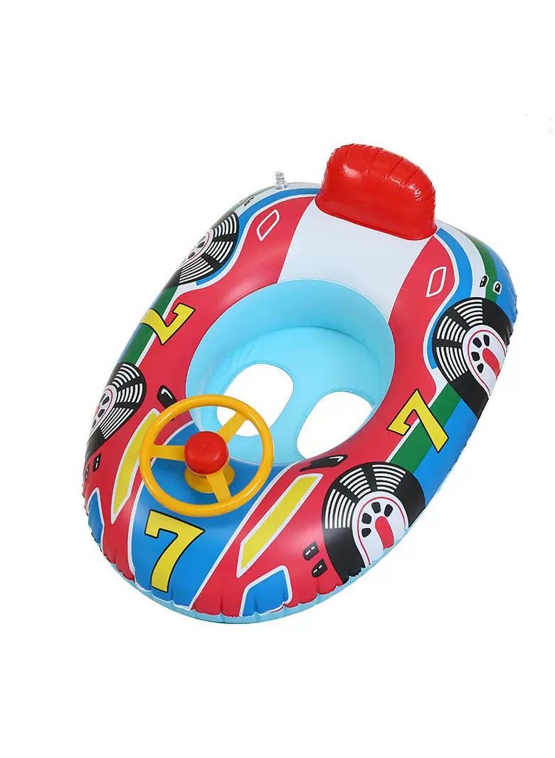 Blue Car Little Horn Boat Inflatable Pool Pontoon with Steering Wheel Horn Suitable for children aged 1-4 years old inflatable to ride outdoor toys - Image 2