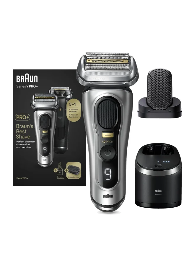 BRAUN Series 9 Pro+ Electric Shaver, Wet And Dry With 6-In-1 Smartcare Center And Procomfort Head, Silver - Shaver 9597Cc