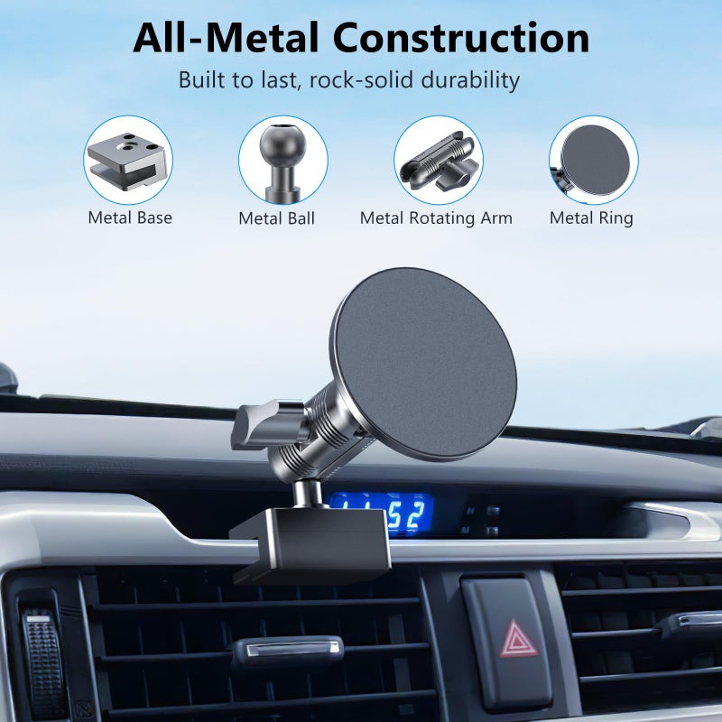 DIAMOOKY Metal Ultra Magnetic Phone Mount for Toyota 4Runner 2024 2023 2022 2021 2020-2010 5th Gen 4runner Accessories Dash Cell Phone Holder Adjustable Phone Stand Fit for All Smartphone for MagSafe - Image 5