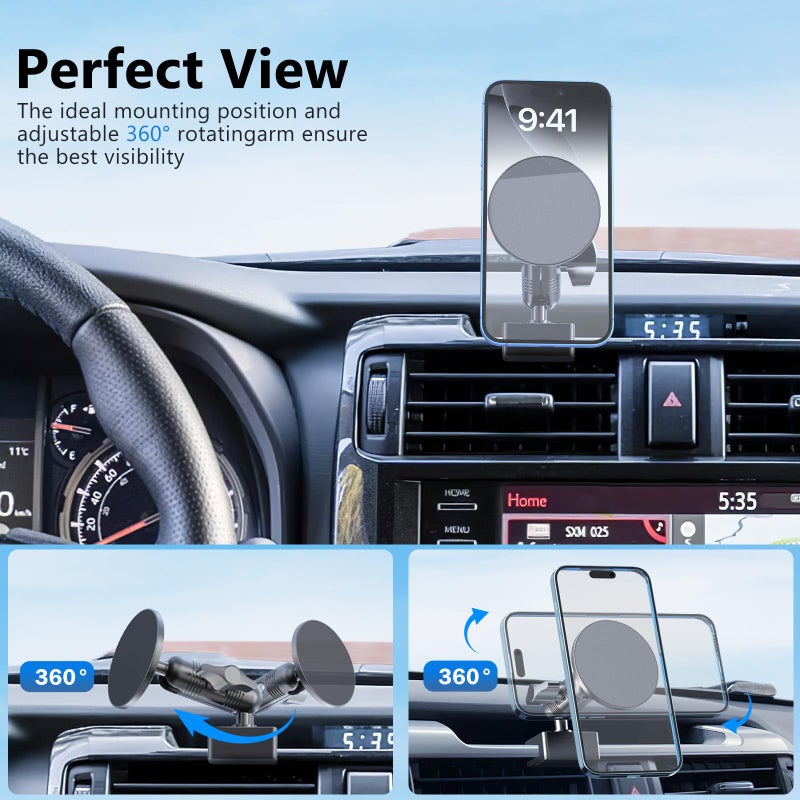 DIAMOOKY Metal Ultra Magnetic Phone Mount for Toyota 4Runner 2024 2023 2022 2021 2020-2010 5th Gen 4runner Accessories Dash Cell Phone Holder Adjustable Phone Stand Fit for All Smartphone for MagSafe - Image 2
